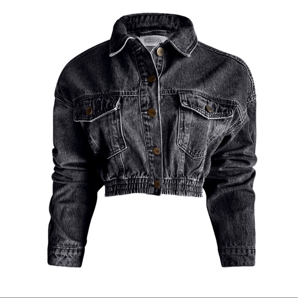 Cropped denim jacket (charcoal grey) - Picture 5 of 5